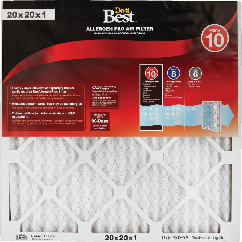 Do It Best Allergen-Pro Merv 10 Furnace Air Filter – 20" X 20" X 1" Replacement Size 1