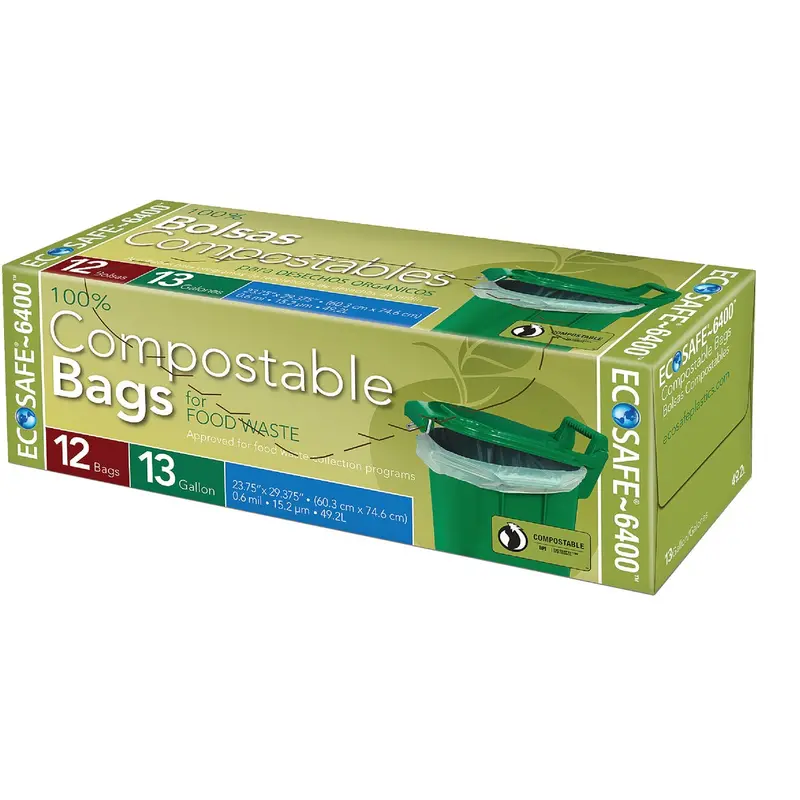 Ecosafe-6400 Compostable 13-Gallon Green Trash Bags – 12-Pack 1