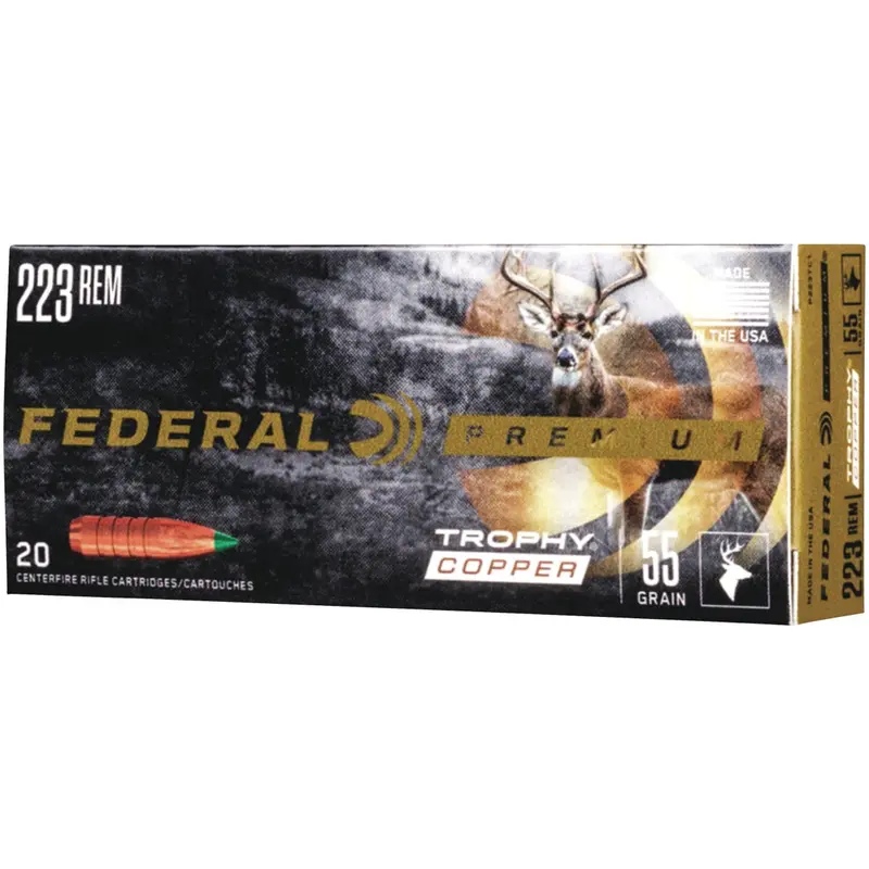 Federal Premium Trophy Copper .223 Remington Centerfire Ammo – 55-Grain 1