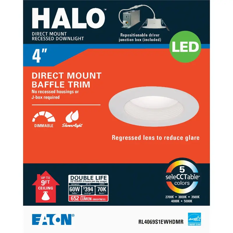 Halo 4" Canless Remodel Recessed Led Kit – Adjustable Color Temperature (2700K–5000K) 1