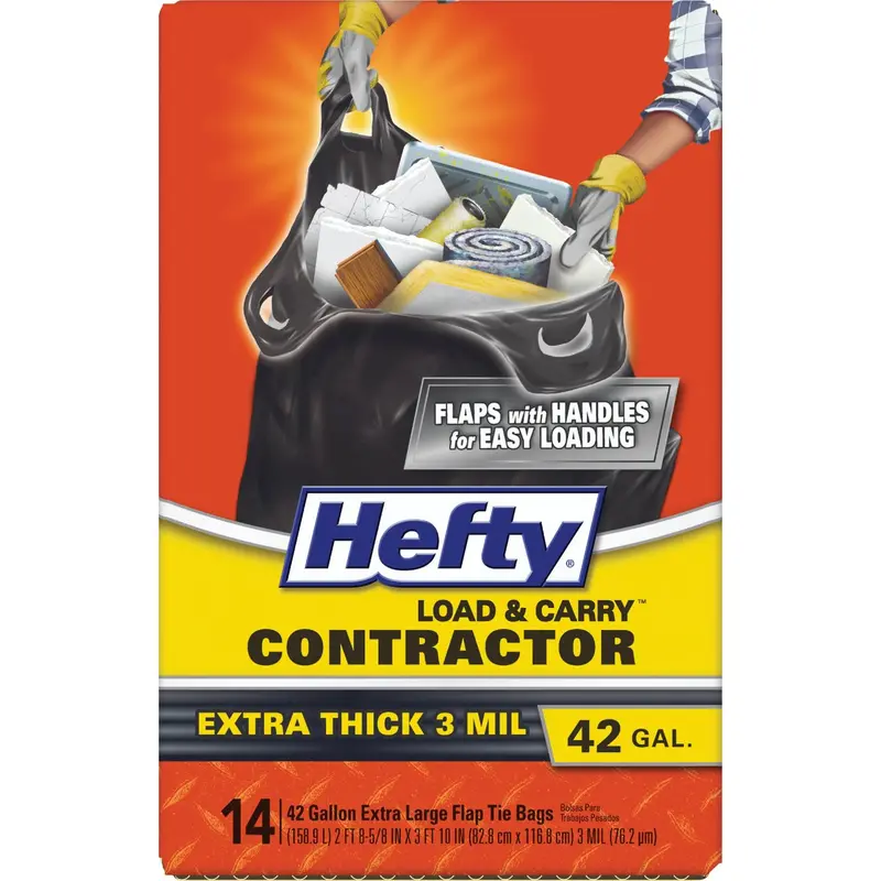 Hefty Load & Carry Heavy-Duty Contractor Trash Bags – 42 Gallon, 14-Pack 1