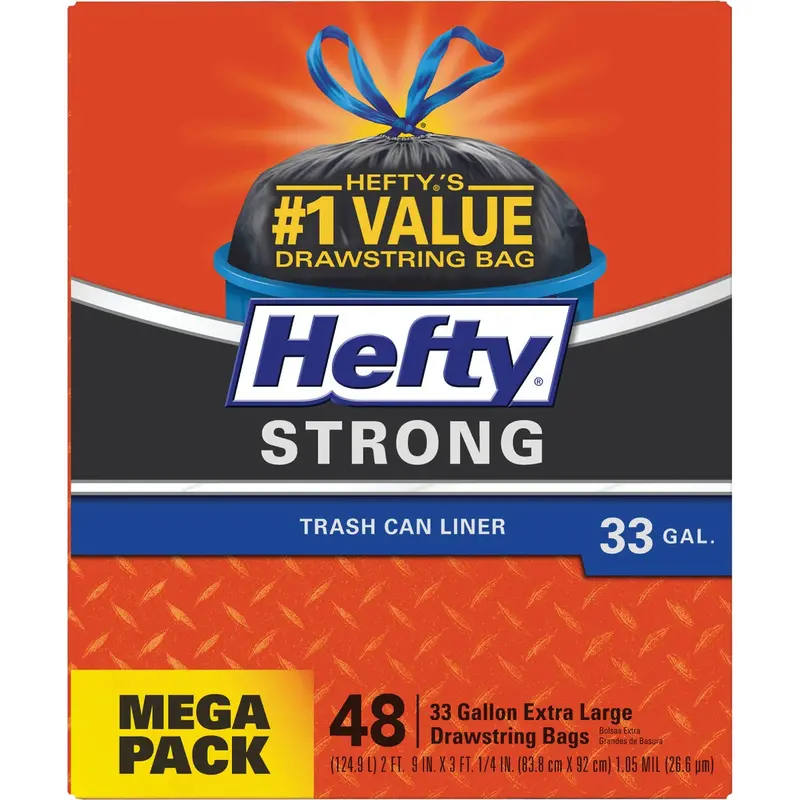 Hefty Strong Extra-Large Trash Bags – 33-Gallon Capacity, Black, 48-Count 1