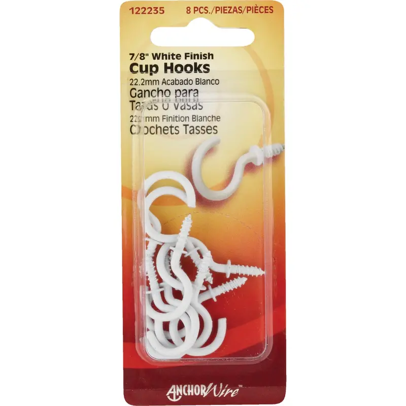 Hillman White Anchor Wire Cup Hook – 7/8-Inch, Pack Of 8 1