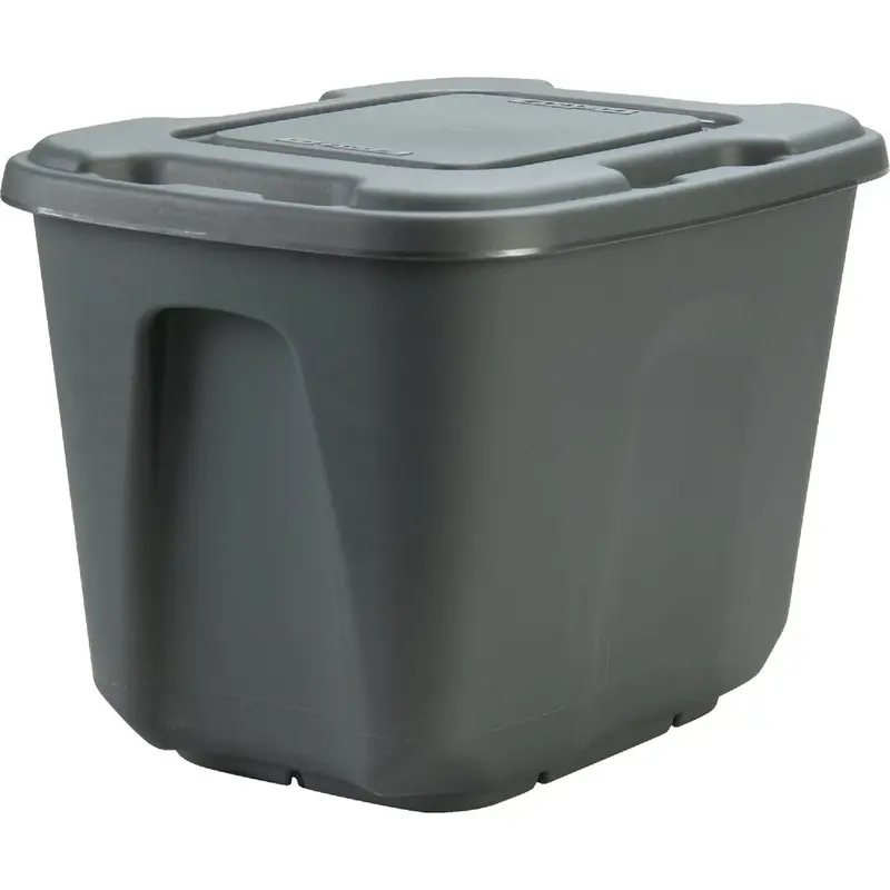 Homz 10-Gallon Gray Storage Tote – Durable Plastic, 4-Way Handle Design 1