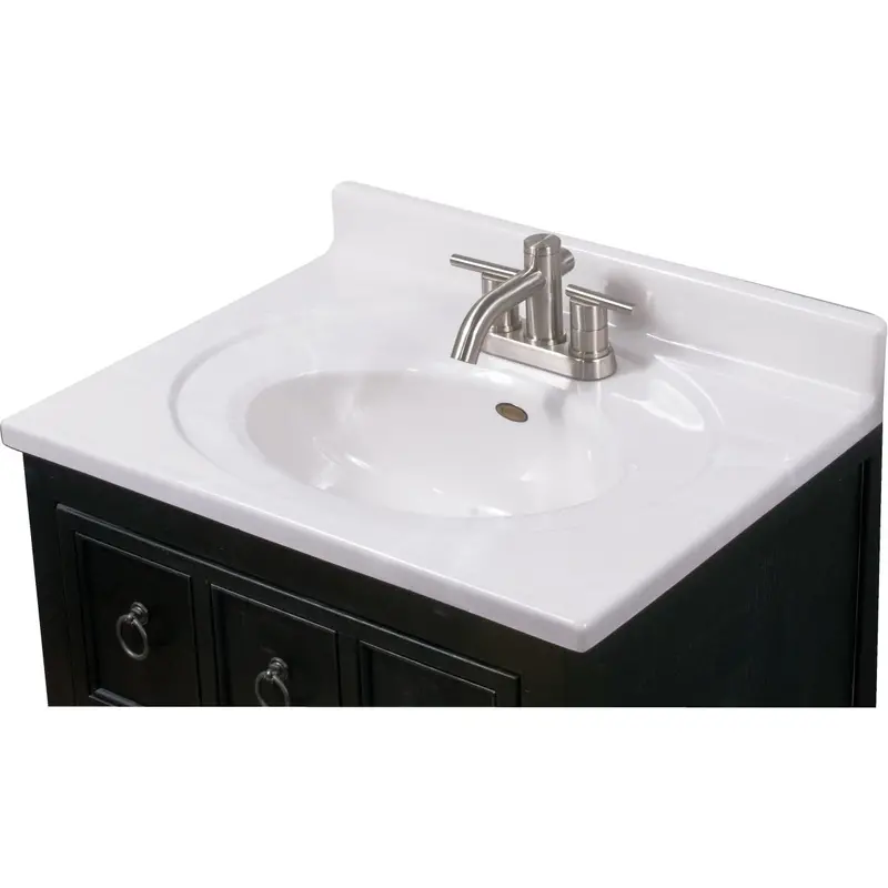 Imperial Marble Cultured Vanity Top – 25" W × 19" D, White Marbled Finish With Oval Recessed Basin 1