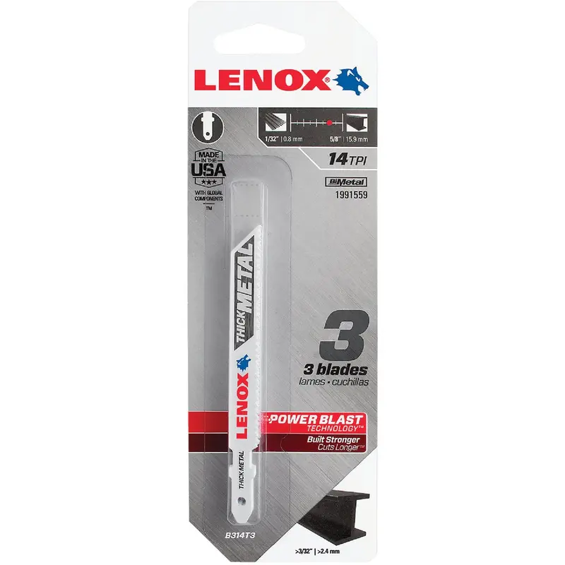 Lenox Bi-Metal Jig Saw Blade – 3-5/8", 14 Tpi, T-Shank, Thick-Metal Cutting (3-Pack) 1