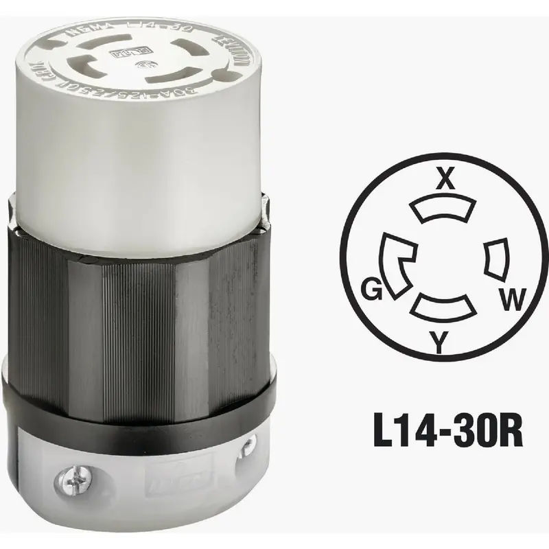 Leviton Industrial-Grade Locking Cord Connector – 30A, 125V/250V, 4-Wire, 3-Pole, Nema L14-30P Compatible 1