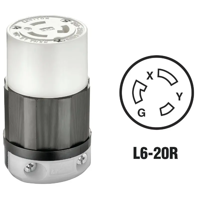 Leviton Industrial Locking Cord Connector – 20A, 250V, 3-Wire, 2-Pole, Nema L6-20P 1