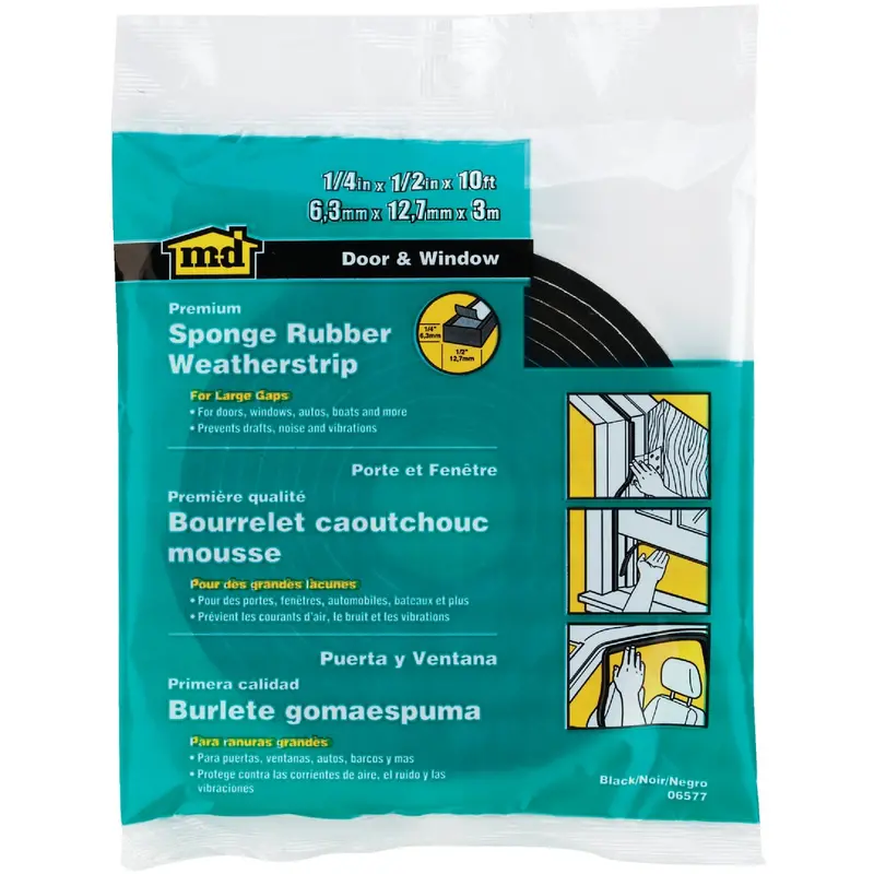 M-D Building Products Auto & Marine Weatherstrip – 1/4" X 1/2" X 10' Flexible Rubber Seal 1