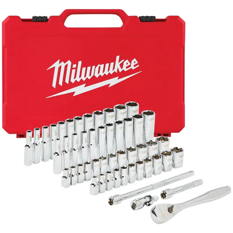 Milwaukee 50-Piece Standard/Metric Socket & Ratchet Set – 1/4" Drive, 6-Point 1