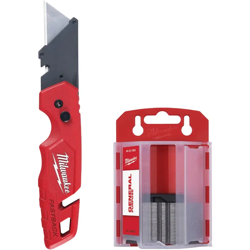 Milwaukee Fastback Folding Utility Knife – Includes 50 Blades & Storage Case 1
