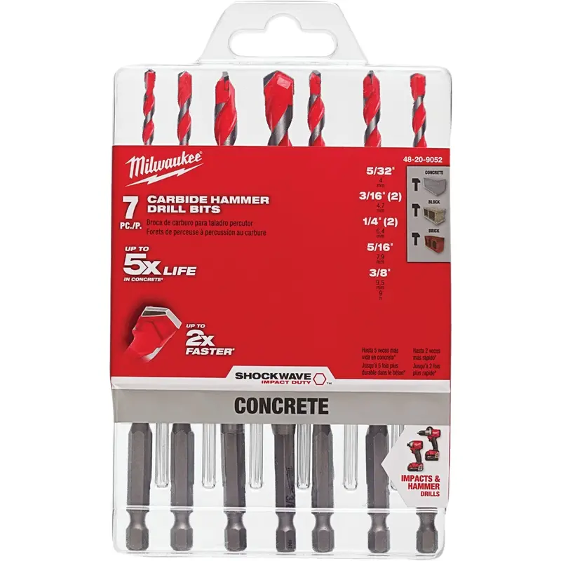 Milwaukee Shockwave Masonry Drill Bit Set – 7-Piece Carbide-Tipped 1