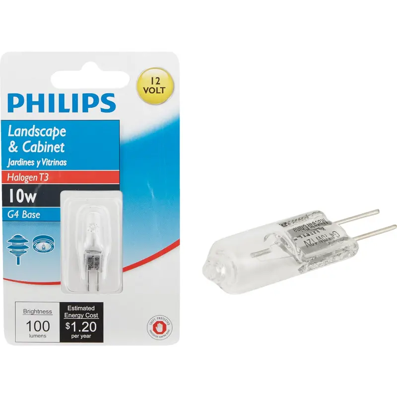 Philips G4 Halogen Bulb – 10W, 12V, Clear T3 For Landscape & Cabinet Lighting 1