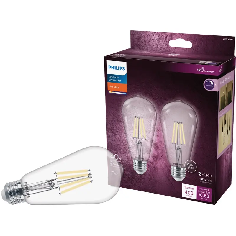 Philips Vintage-Style Led Decorative Bulb – St19 Soft White, 40W Equivalent, 2-Pack 1