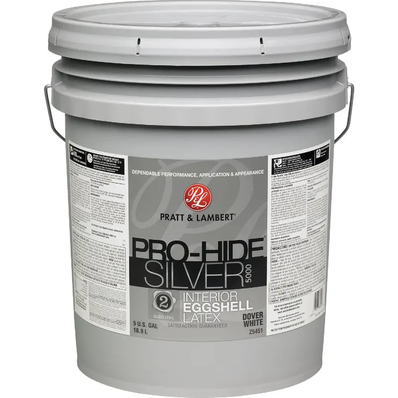 Pratt & Lambert Pro-Hide Silver 5000 Eggshell Finish Interior Latex Paint — Dover White (5 Gallon) 1