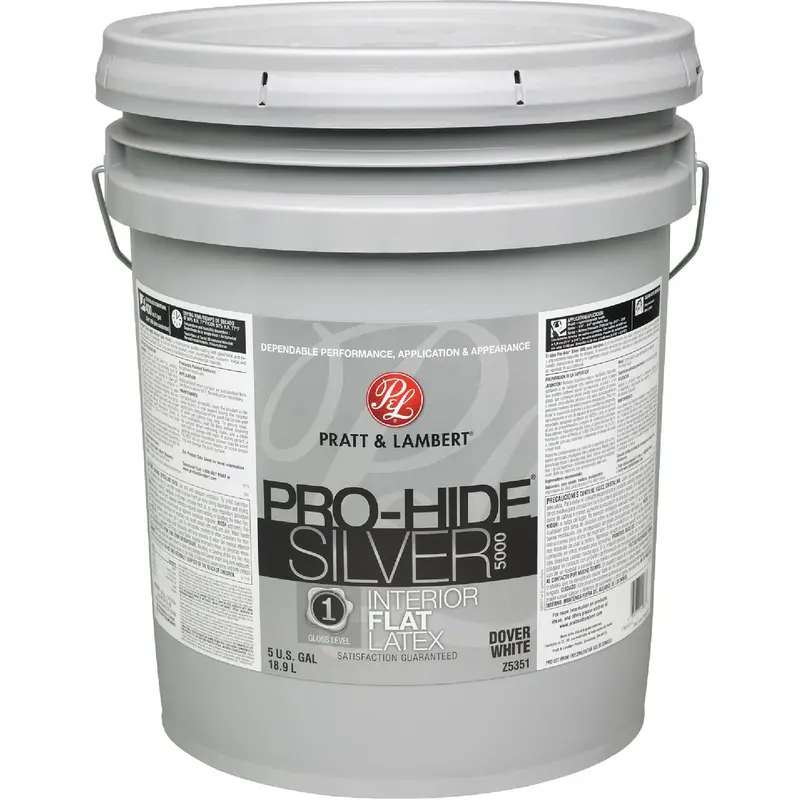 Pratt & Lambert Pro-Hide Silver 5000 Flat Interior Paint – Dover White, 5-Gallon Can 1