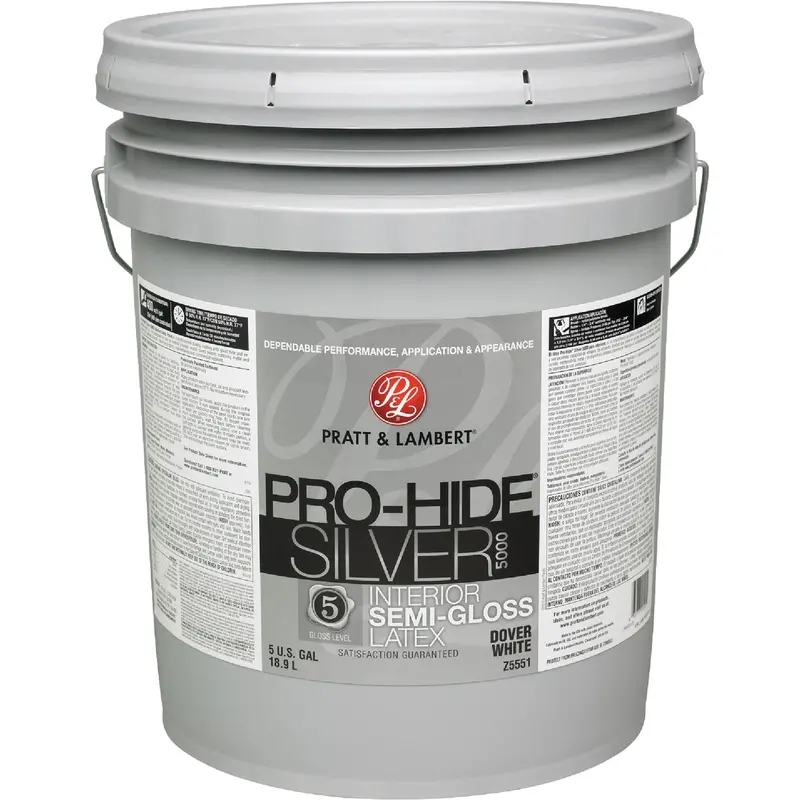 Pratt & Lambert Pro-Hide Silver 5000 Semi-Gloss Interior Latex Paint — Dover White (5 Gallon) 1