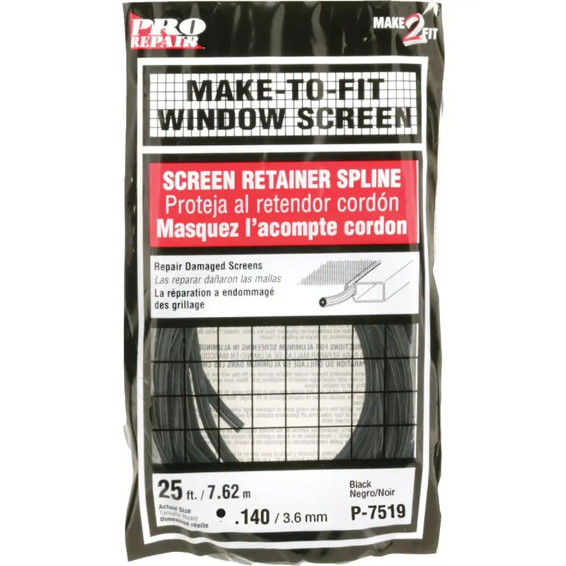 Prime-Line Black Vinyl Screen Spline – 0.140 In Diameter × 25 Ft, Replacement Retainer 1
