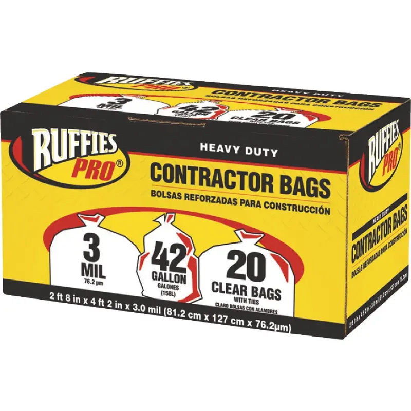 Ruffies Heavy-Duty Clear Contractor Trash Bags – 42-Gallon, 20-Pack 1