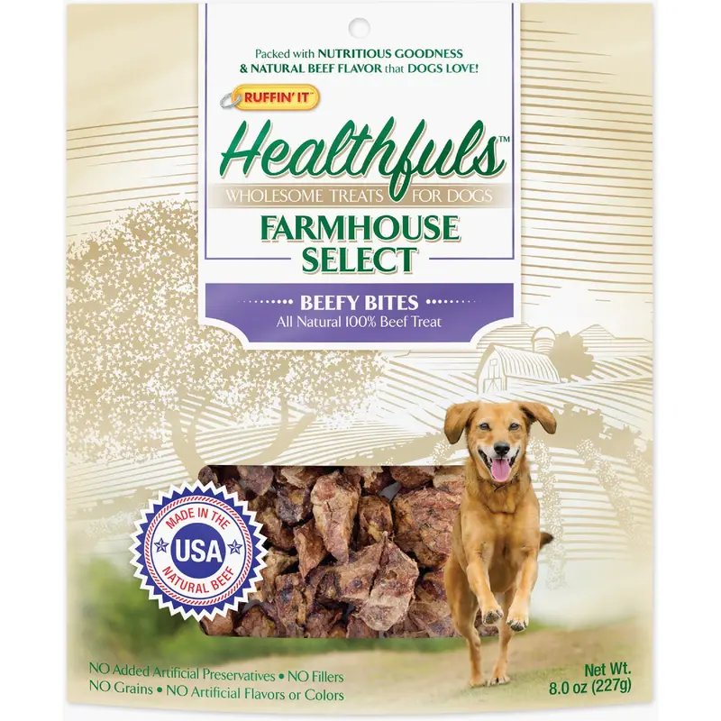 Ruffin’ It Healthfuls Farmhouse Select Dog Treats – Beef Flavor, Chewy Texture, 8-Ounce Bag 1