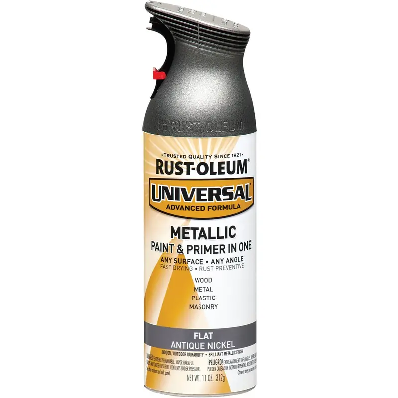 Rust-Oleum Universal Antique Nickel Metallic Spray Paint & Primer – 11 Oz, Flat Finish, All-Surface 1