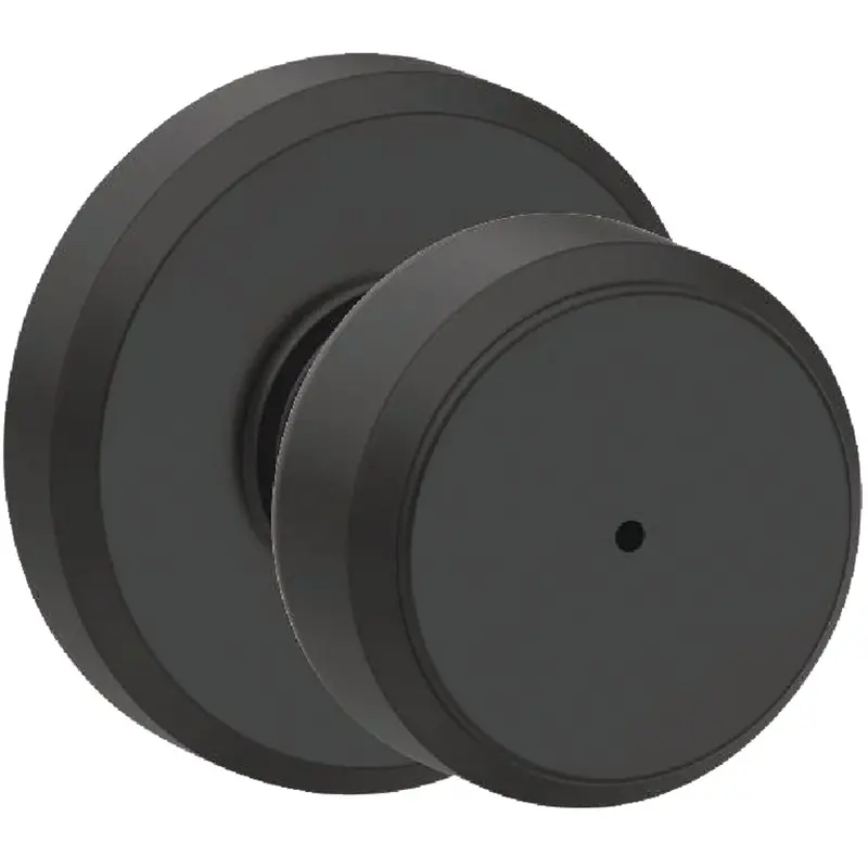 Schlage Bowery Matte Black Knob Set – Bed & Bath Privacy Lock, Modern Finish 1