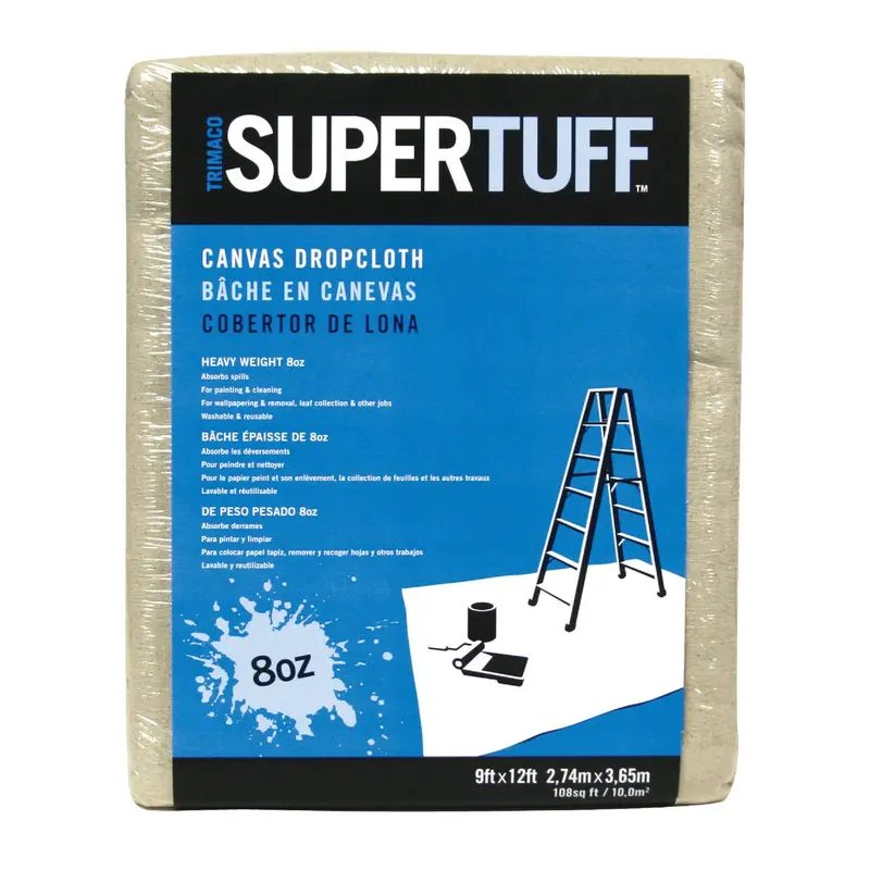 Trimaco Supertuff Canvas Drop Cloth – 9 Ft X 12 Ft, 8 Oz Weight, Heavy-Duty Paint Protection 1