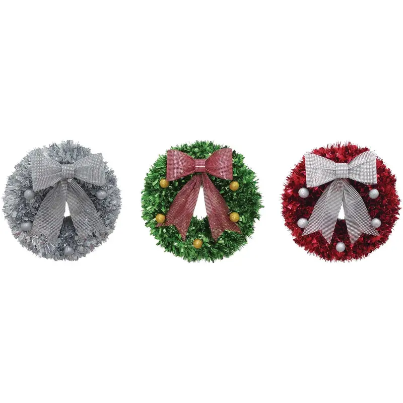 Youngcraft 18-Inch Tinsel Wreath In Silver And Green Holiday Decor 1